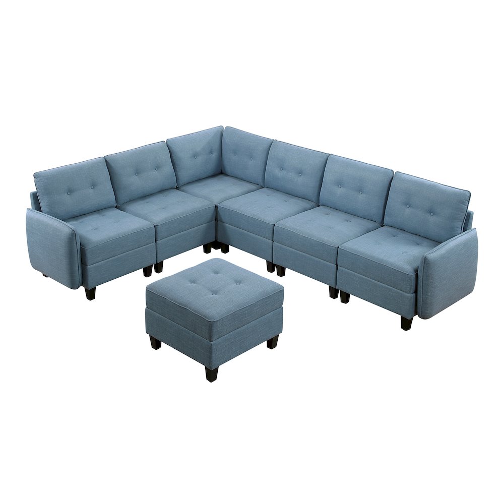 Garren Textured 7-Piece Sectional with Storage and Ottoman in Blue