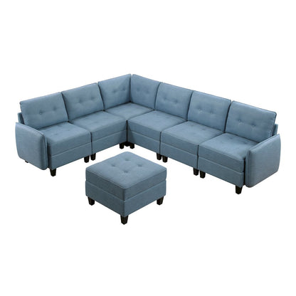 Garren Textured 7-Piece Sectional with Storage and Ottoman in Blue