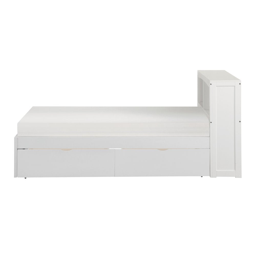 Galen Pine Twin Bookcase Bed with Storage Boxes in White