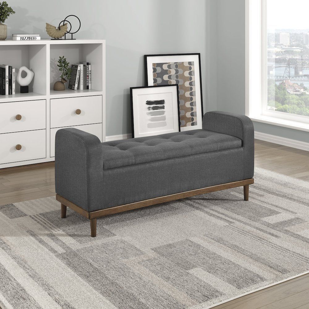 Brigitte Textured Lift Top Storage Bench in Dark Gray