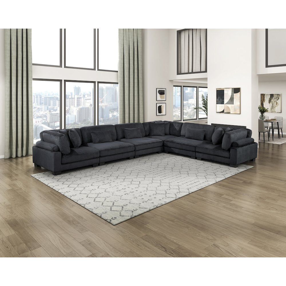Traverse Corduroy 6-Piece Modular Sectional in Black