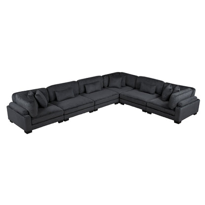 Traverse Corduroy 6-Piece Modular Sectional in Black