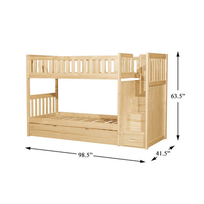 Bartly Pine Bunk Bed with Reversible Step Storage in Natural Pine