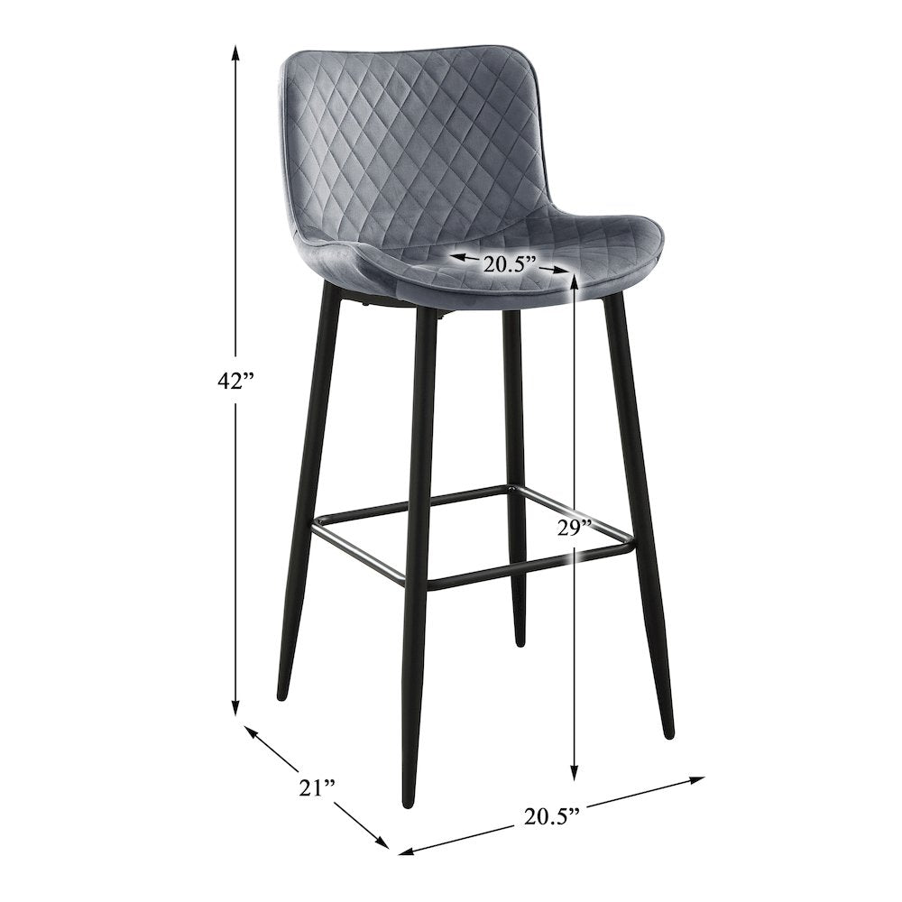 Nya Velvet Pub Height Chair in Dark gray