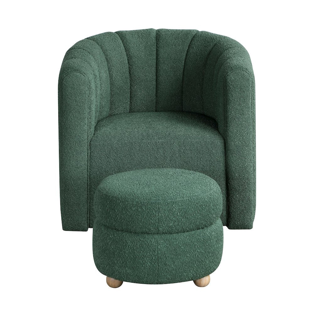 Essex Boucle Swivel Chair with Ottoman in Green