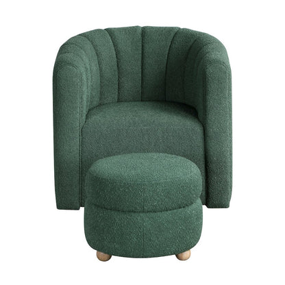 Essex Boucle Swivel Chair with Ottoman in Green
