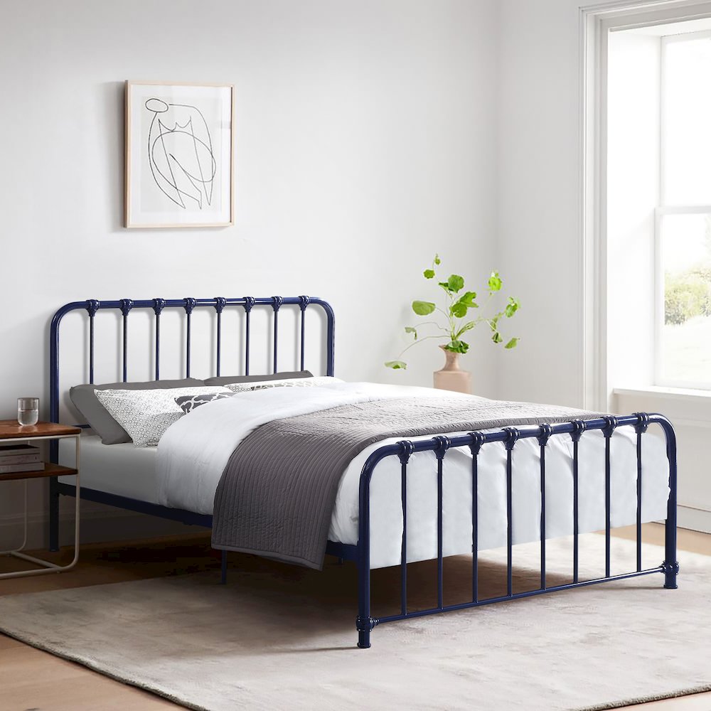 Bethany Metal Full Metal Platform Bed in Blue