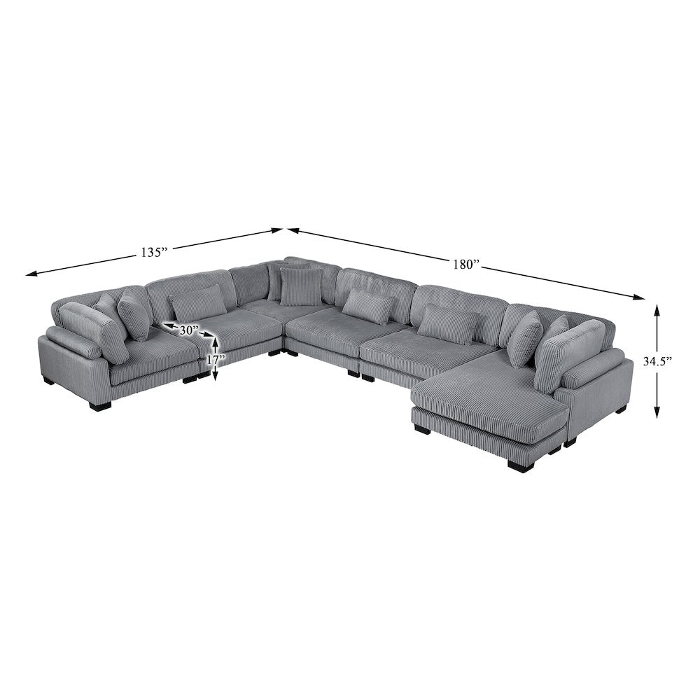 Traverse Corduroy 6-Piece Modular Sectional with chaise in Gray
