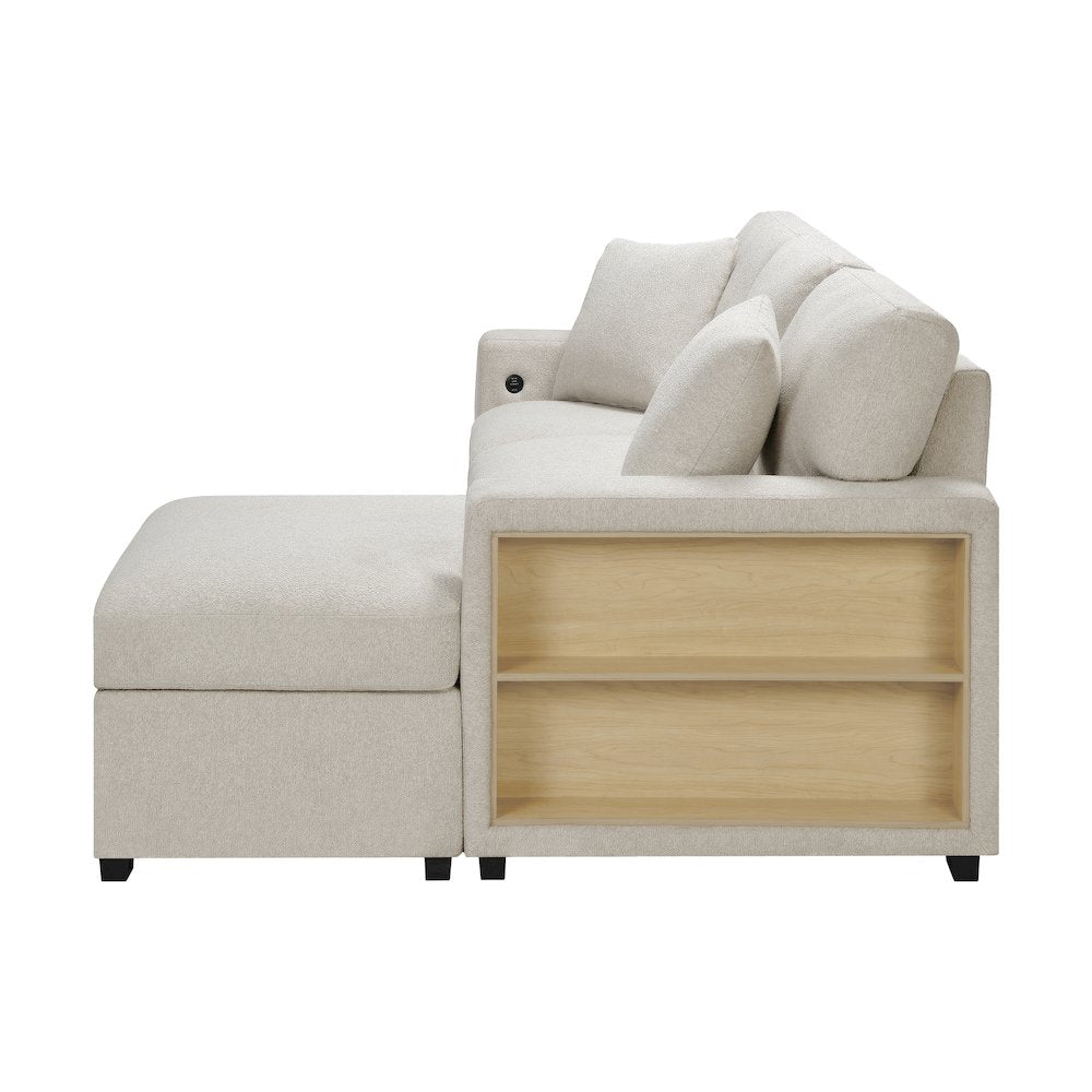 Pompano Boucle Sectional with Right Chaise, Pull-out Bed in Beige
