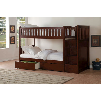 Rowe Pine Bunk Bed with Reversible Step Storage in Dark Cherry