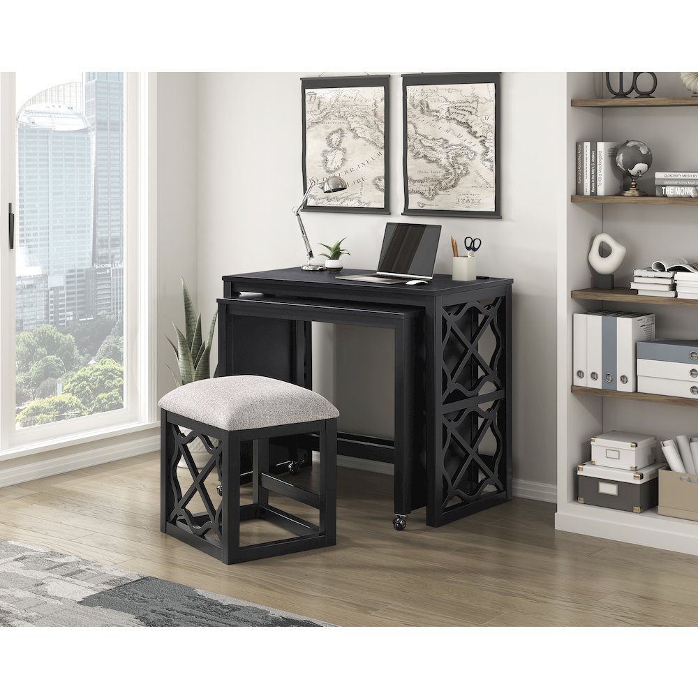 Salina Textured 3-Piece Pack Desks with Stool Set in Light Brown