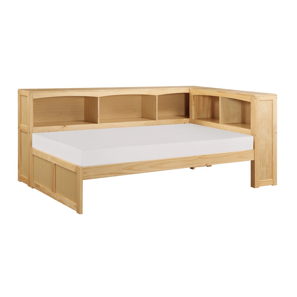 Bartly Pine Twin Bookcase Corner Bed in Natural Pine