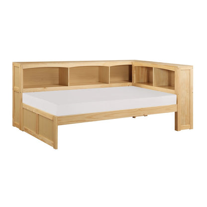 Bartly Pine Twin Bookcase Corner Bed in Natural Pine