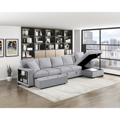 Pompano Boucle Sectional with Right Chaise, Pull-out Bed in Gray