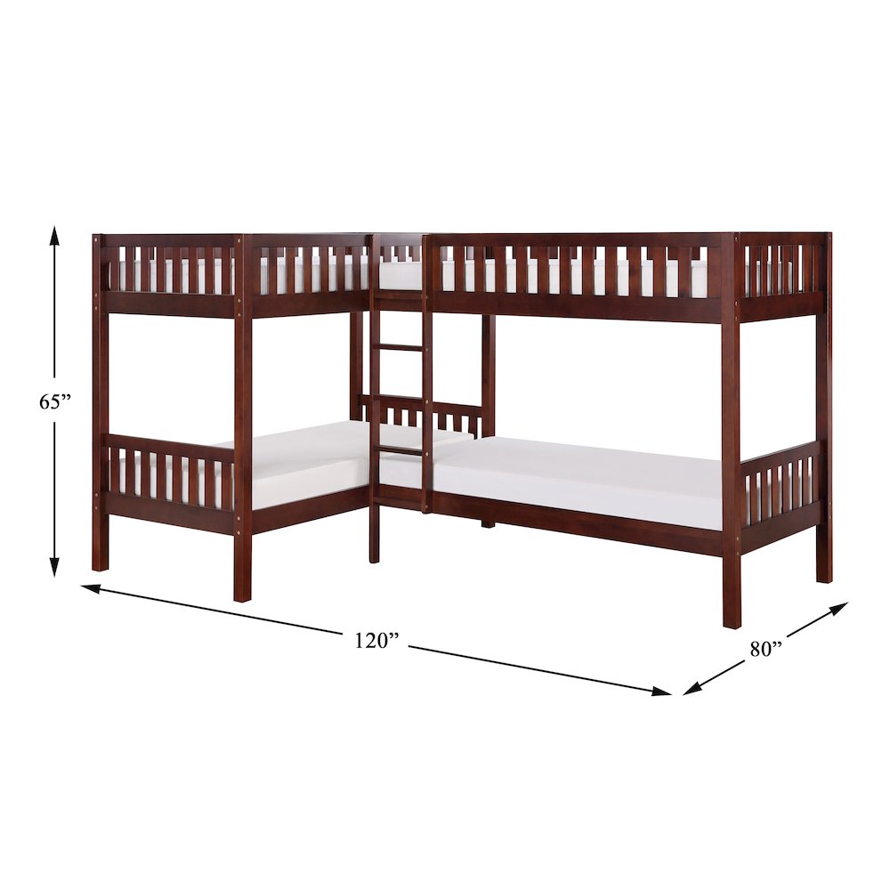 Rowe Pine Corner Bunk Bed in Dark Cherry