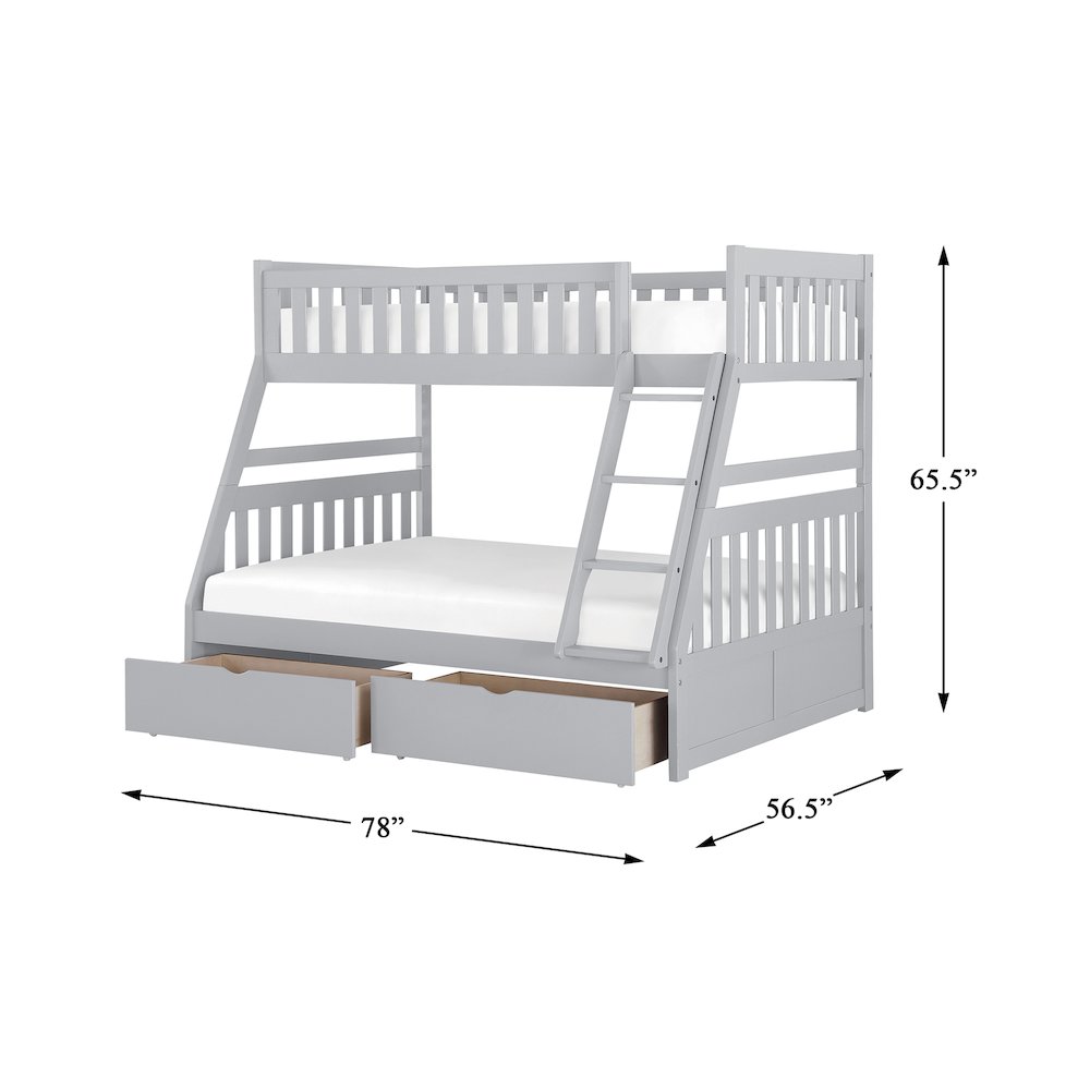 Orion Pine Twin Over Full Bunk Bed with Storage Boxes in Gray