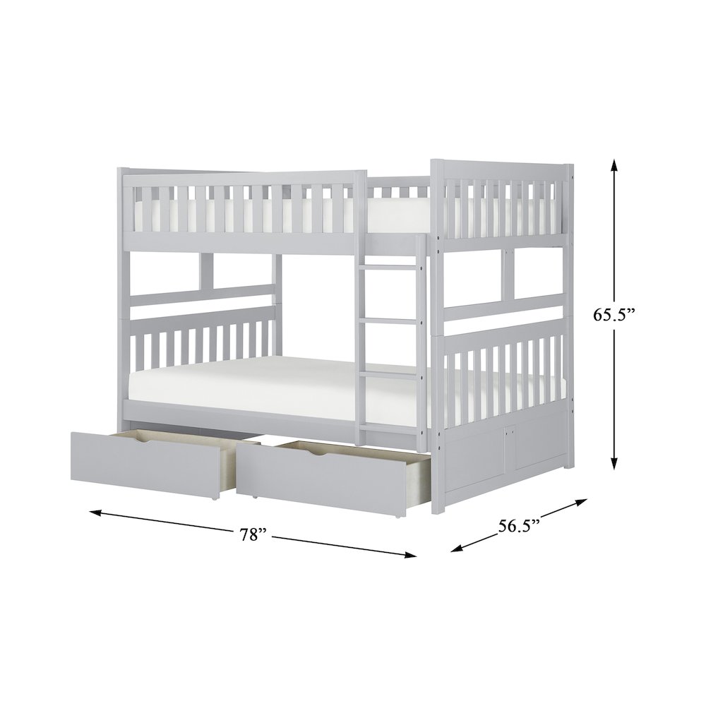 Orion Pine Full Over Full Bunk Bed with Storage Boxes in Gray