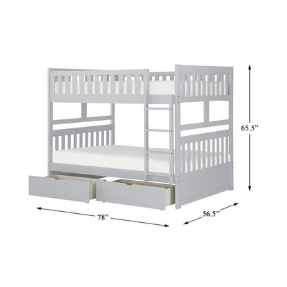 Orion Pine Full Over Full Bunk Bed with Storage Boxes in Gray