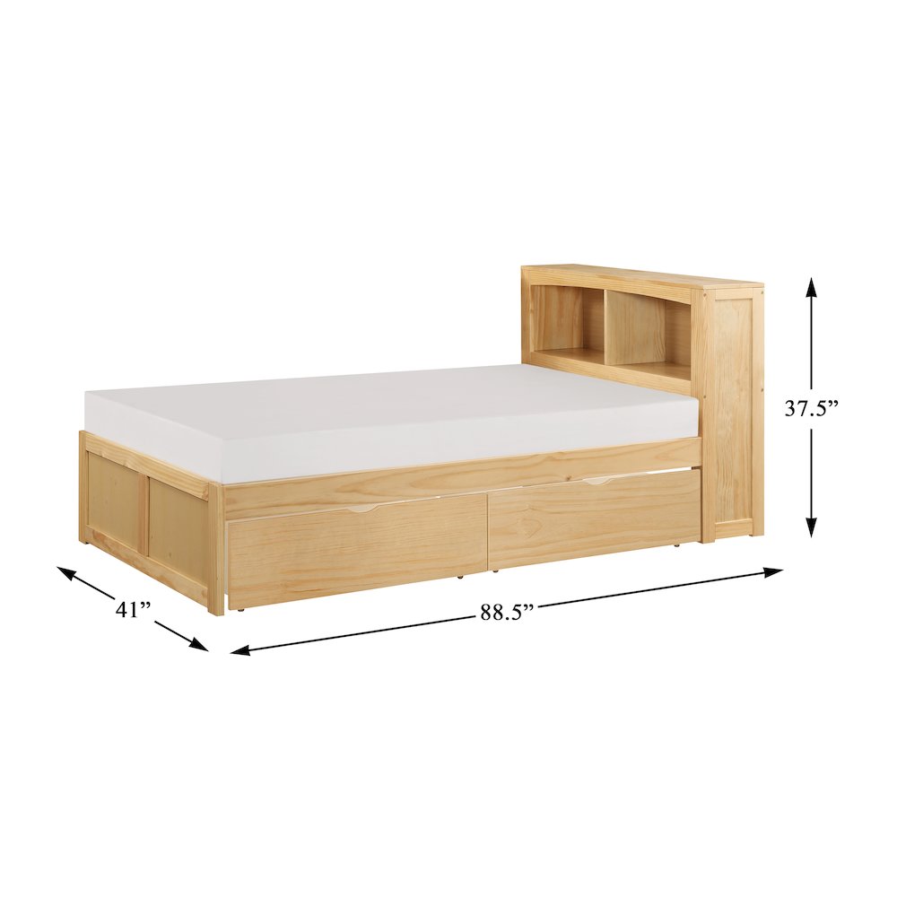 Bartly Pine Twin Bookcase Bed with Storage Boxes in Natural Pine