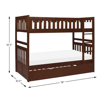 Rowe Pine Twin Over Twin Bunk Bed with Trundle Bed in Dark Cherry