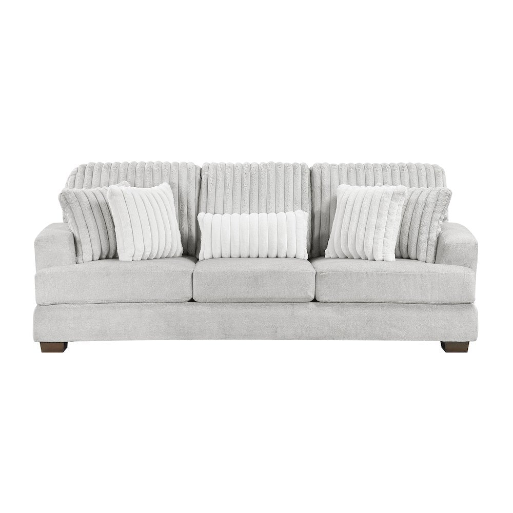 Santiago Microfiber 2pc Set: Sofa, Loveseat in Light Gray