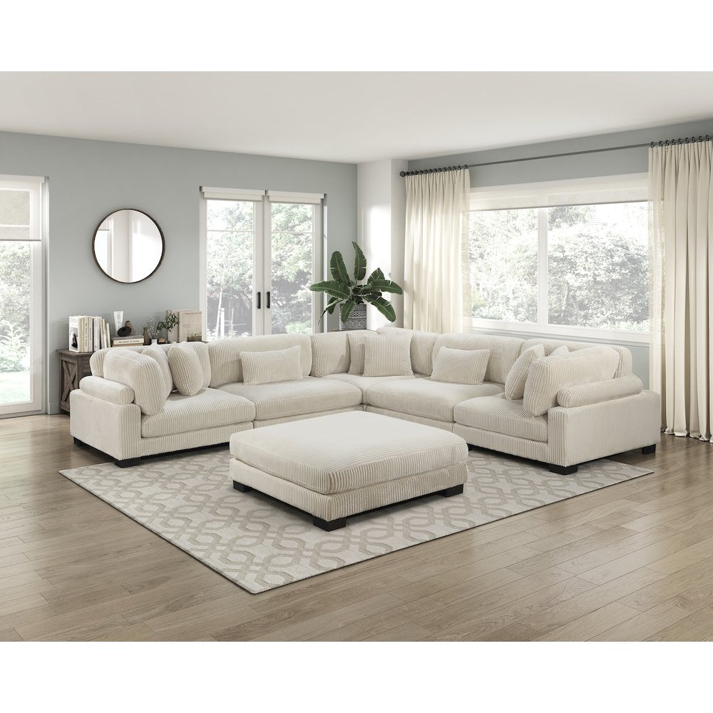 Traverse Corduroy 6-Piece Modular Sectional with Ottoman in Beige