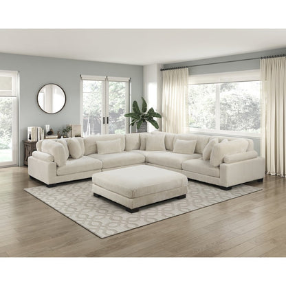 Traverse Corduroy 6-Piece Modular Sectional with Ottoman in Beige