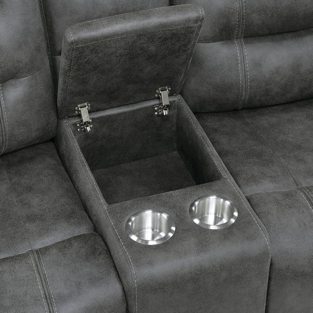Oberon Microfiber Double Reclining Love Seat in Dark Gray