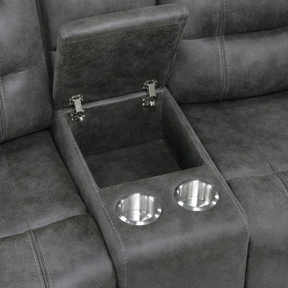 Oberon Microfiber Double Reclining Love Seat in Dark Gray