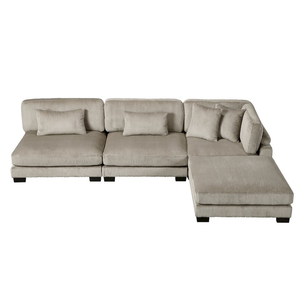 Traverse Corduroy 4-Piece Modular Sectional with Ottoman in Taupe