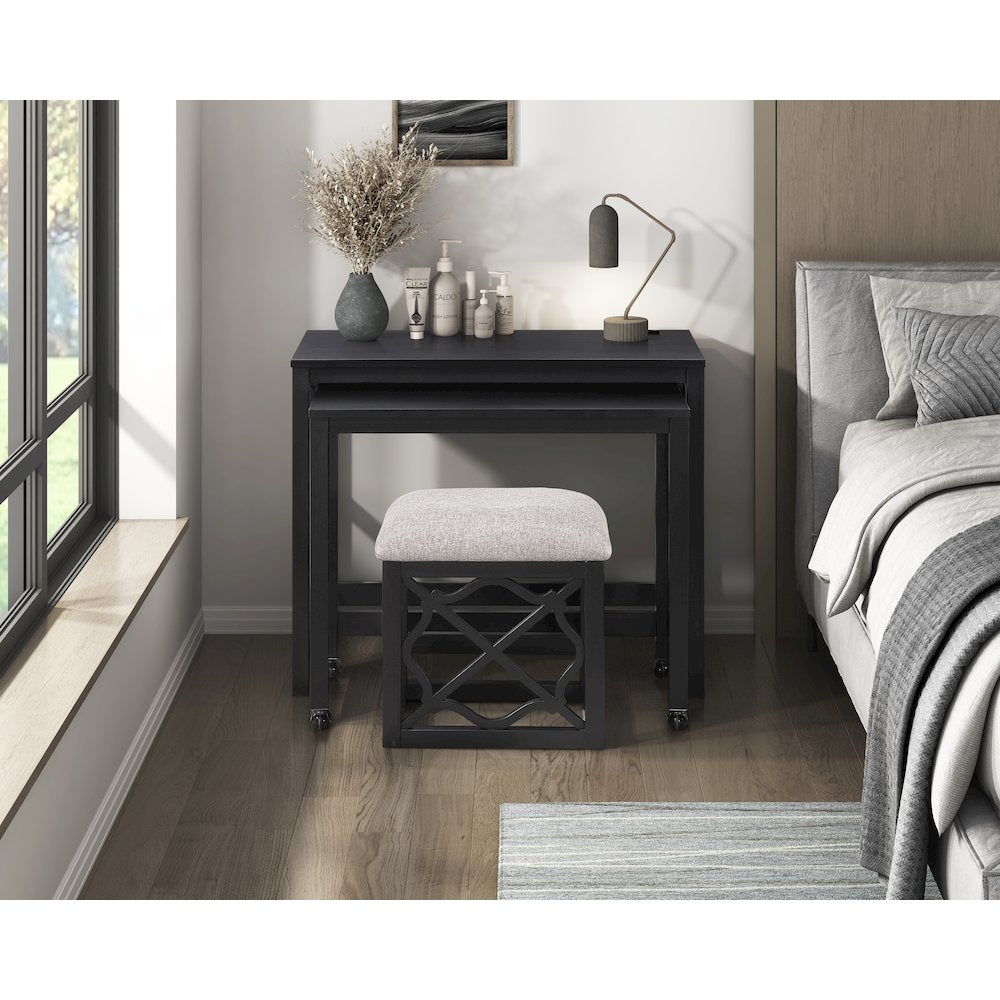 Salina Textured 3-Piece Pack Desks with Stool Set in Light Brown