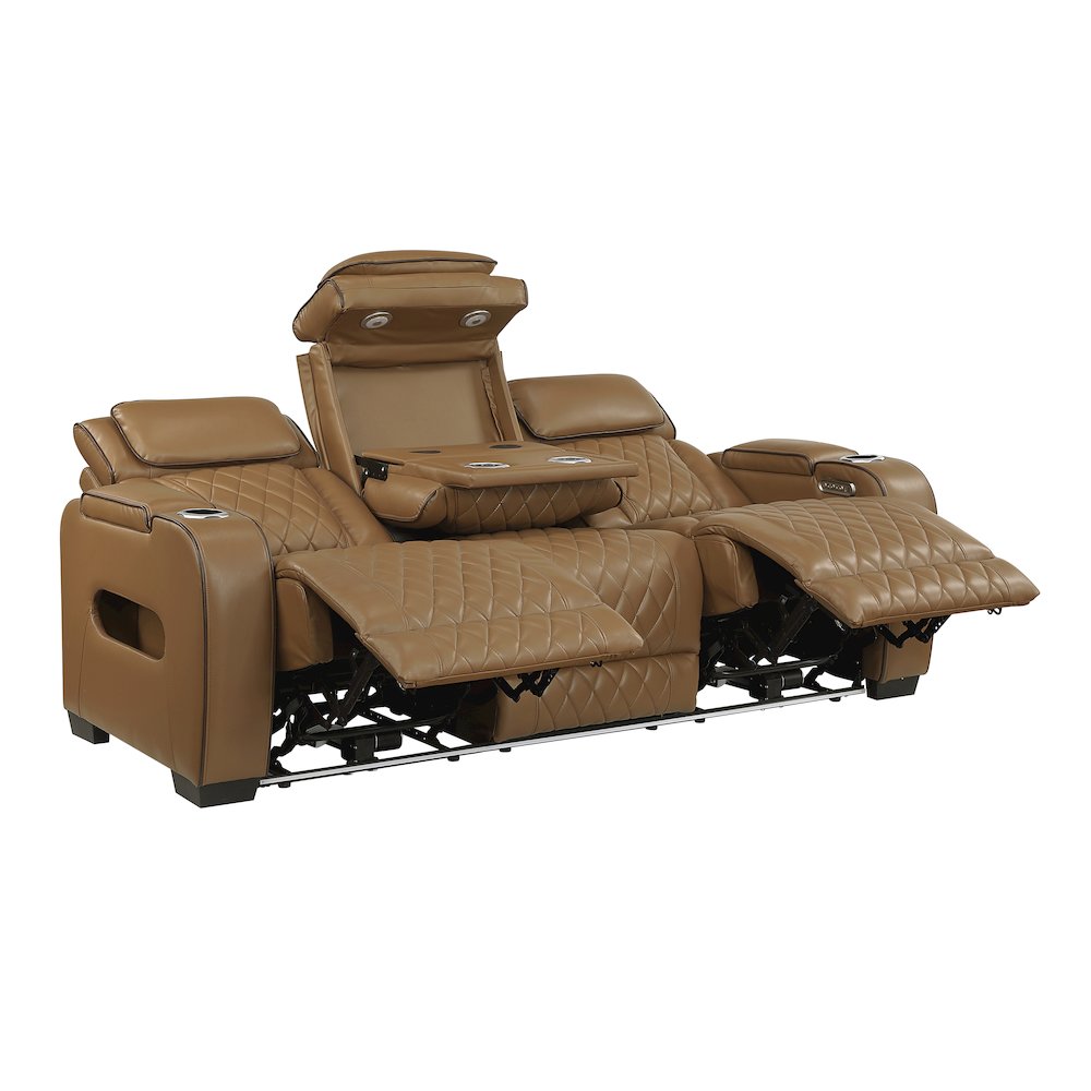 Fairway Faux Leather Power Double Reclining Sofa in Brown