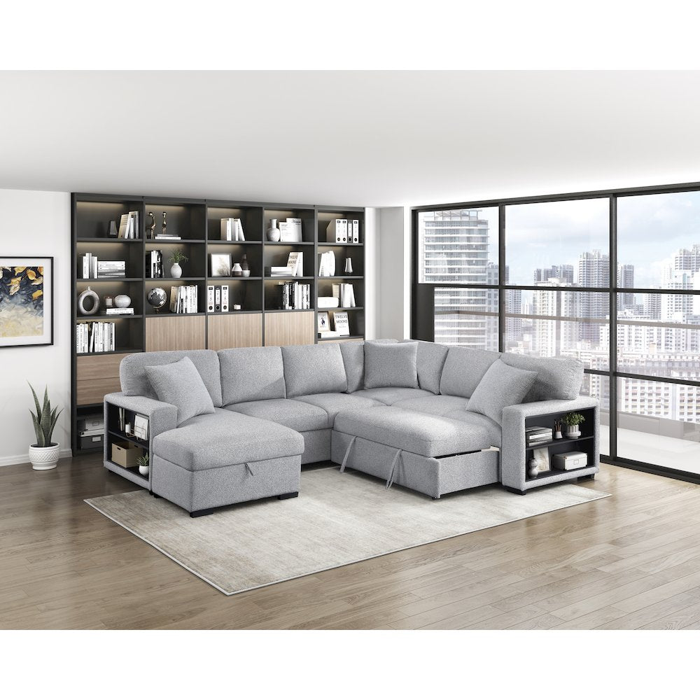 Pompano Boucle Sectional with Left Chaise, Pull-out Bed in Gray