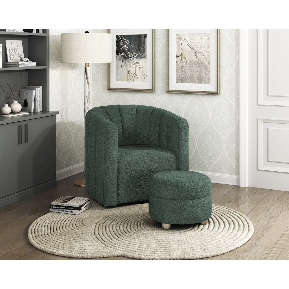 Essex Boucle Swivel Chair with Ottoman in Green