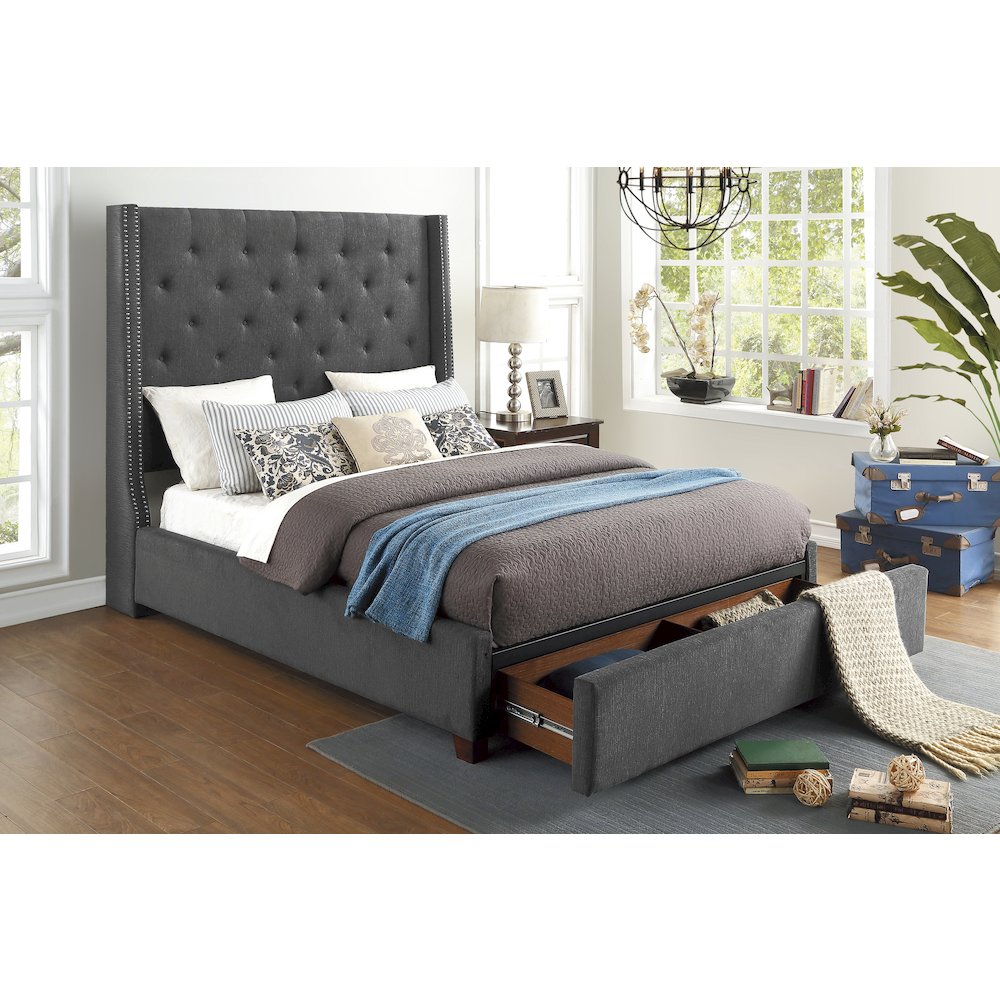 Fairborn Solid Wood California King Bed with Storage Footboard in Gray