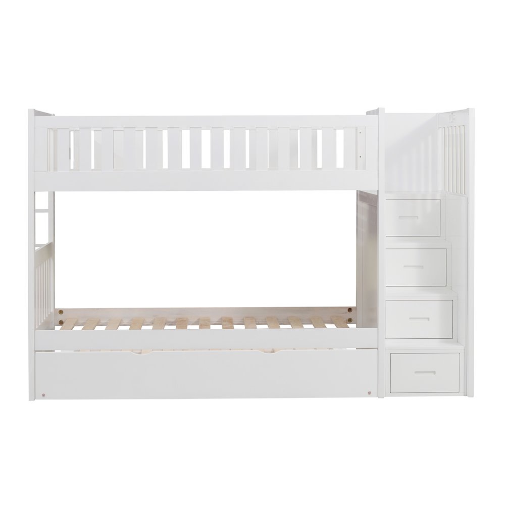 Galen Pine Bunk Bed with Reversible Step Storage in White