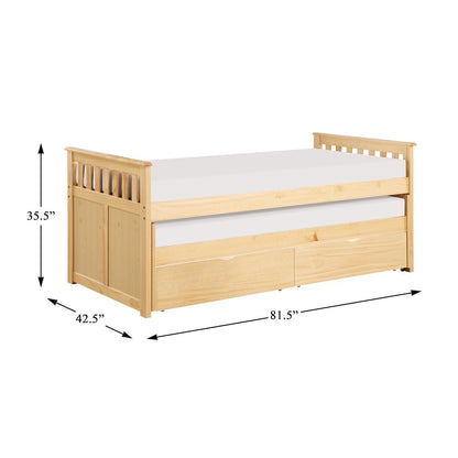 Bartly Pine Twin/Twin Bed with Storage Boxes in Natural Pine