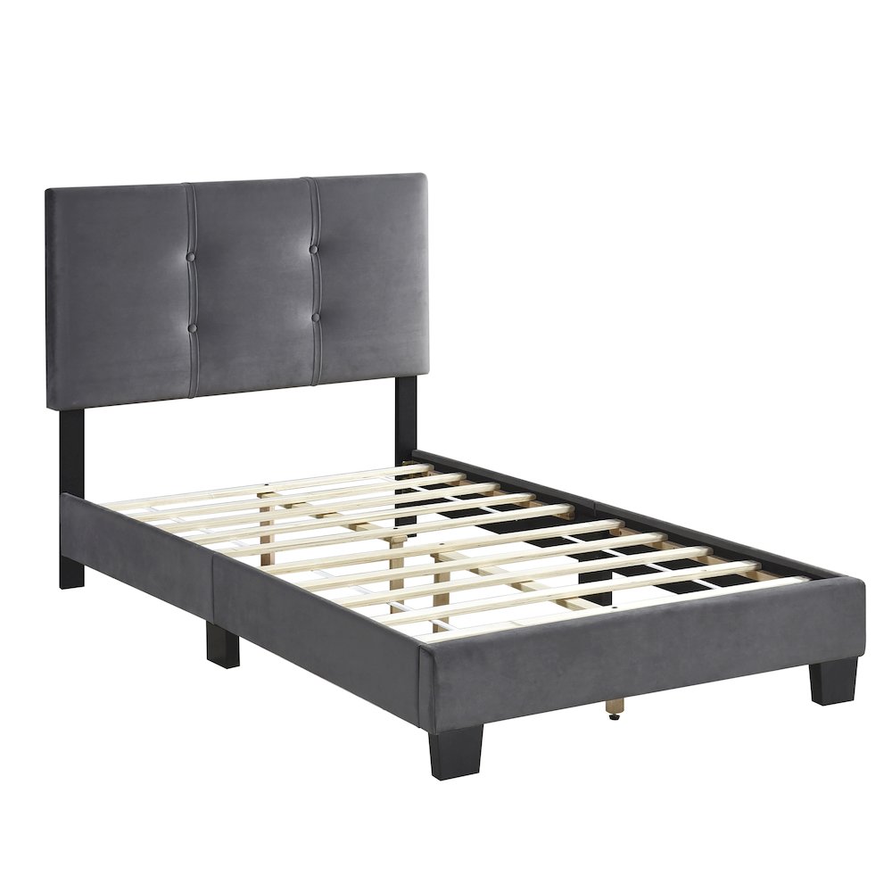 Newberry Velvet Twin Platform Bed in Dark Gray