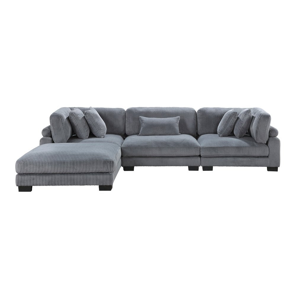 Traverse Corduroy 4-Piece Modular Sectional with Ottoman in Gray