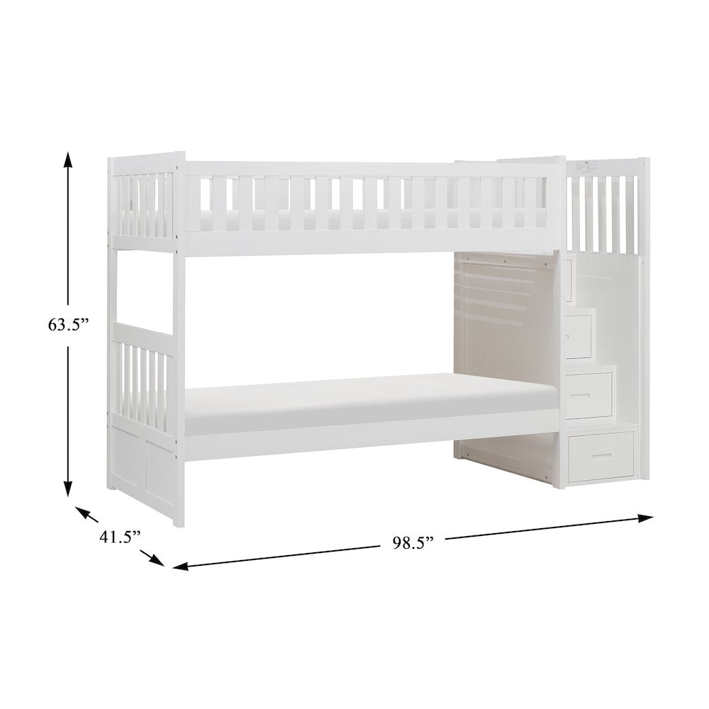 Galen Pine Bunk Bed with Reversible Step Storage in White