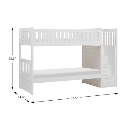 Galen Pine Bunk Bed with Reversible Step Storage in White