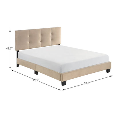 Newberry Velvet Full Platform Bed in Light Brown