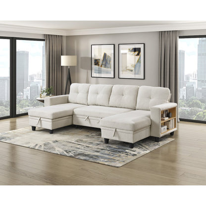 Robinson Boucle Sectional with Two Chaises, Pull-out Bed in Beige