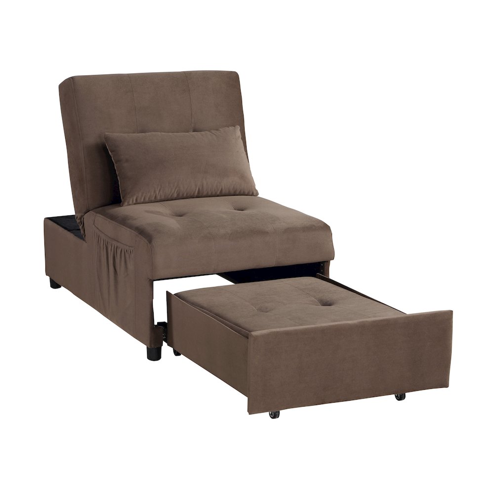 Garrell Velvet Storage Bench with Pull-Out Ottoman in Brown