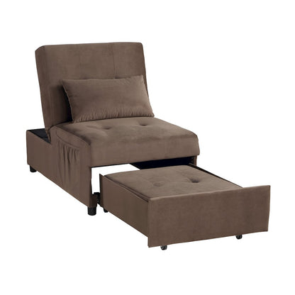 Garrell Velvet Storage Bench with Pull-Out Ottoman in Brown