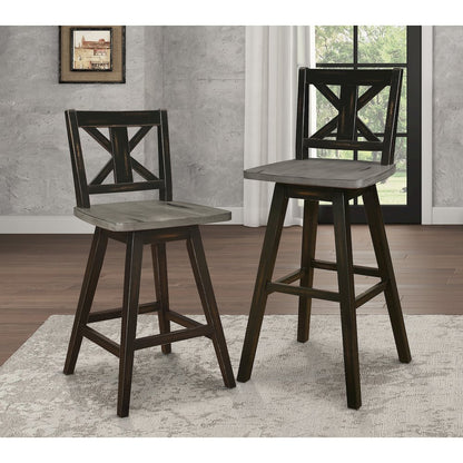 Amsonia Solid Wood Swivel Pub Height Chair, set of 2 in Gray and Black
