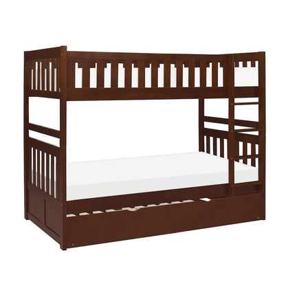 Rowe Pine Twin Over Twin Bunk Bed with Trundle Bed in Dark Cherry