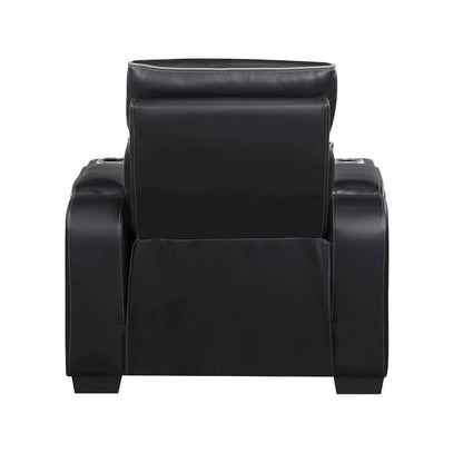 Fairway Faux Leather Power Reclining Chair with Power Headrest in Black