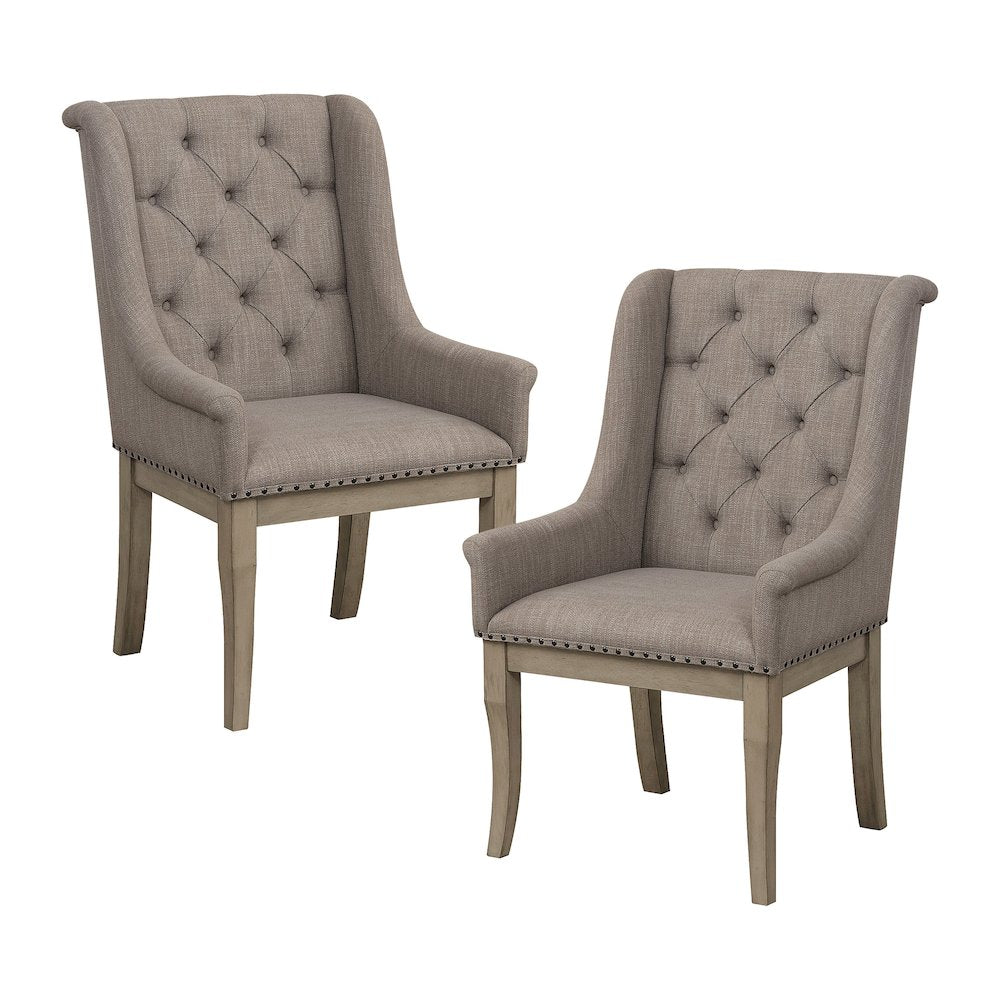 Vermillion Wood Dining Room Arm Chair, set of 2 in Cream