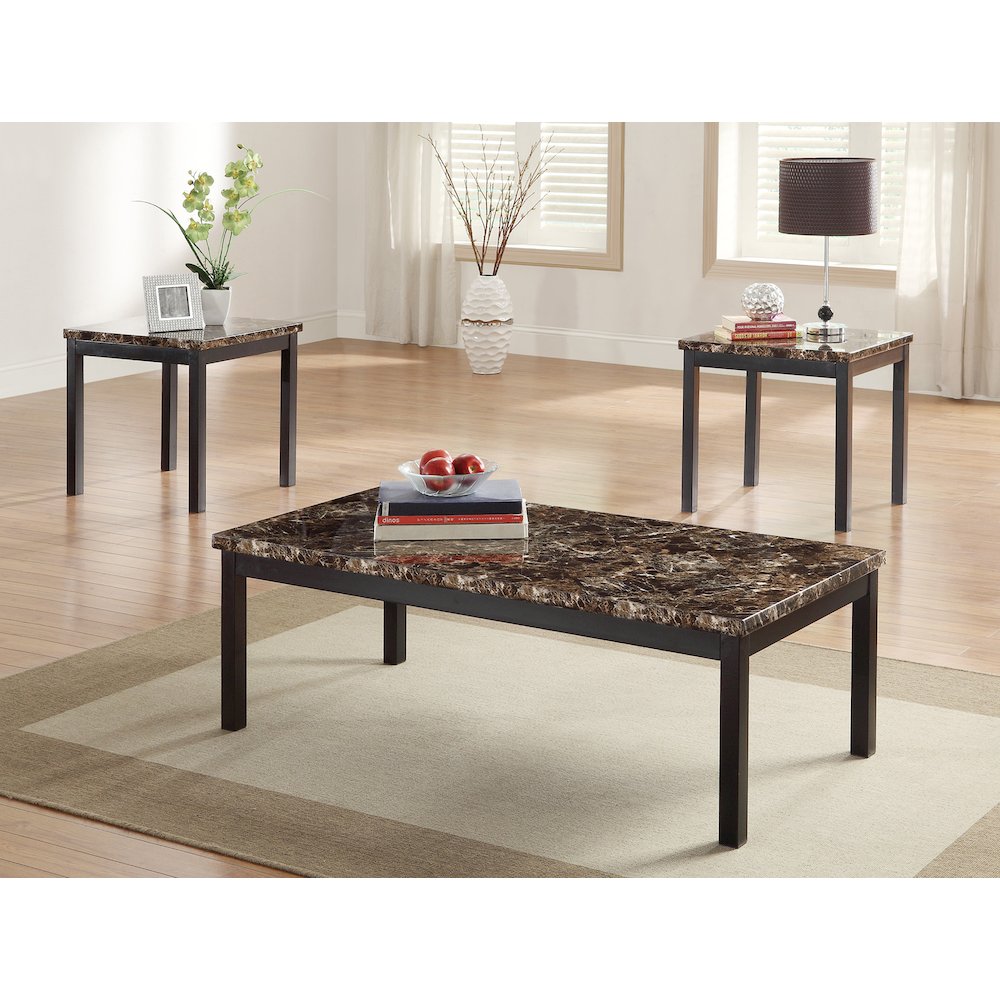 Tempe Metal 3-Piece Occasional Tables with Faux Marble Top in Black